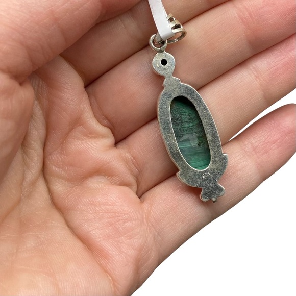 Malachite & Lapis Necklace Pendant 925 Solid Sterling Silver Natural Stone Green - Picture 3 of 4